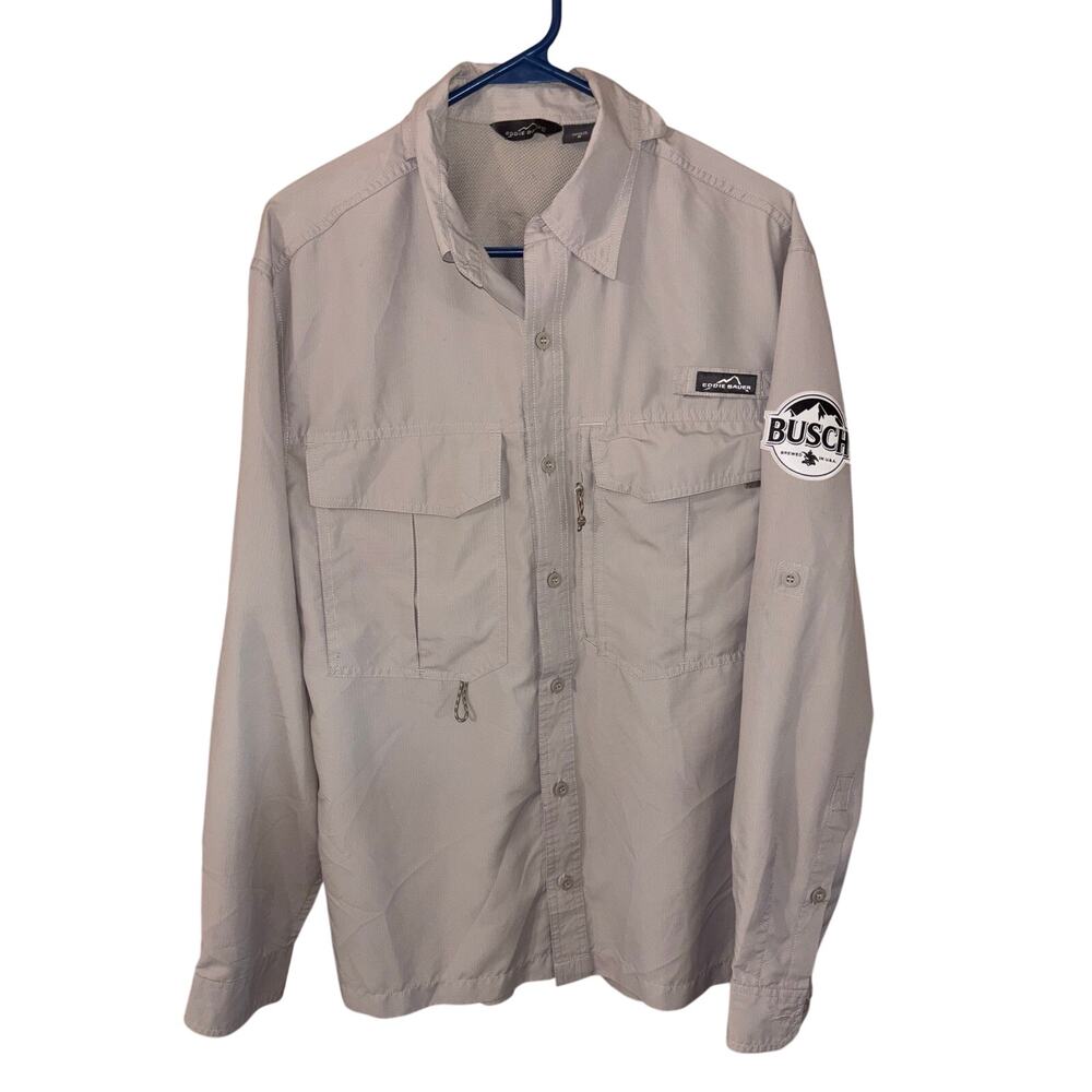 Eddie Bauer long-sleeve performance fishing shirt Busch logo patch (size medium)